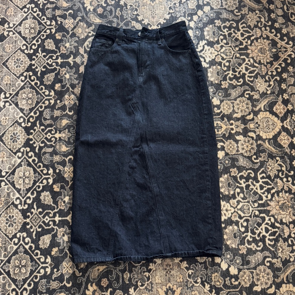 Uniqlo Denim Panel Back Slit Midi Skirt Dark Blue Size 2